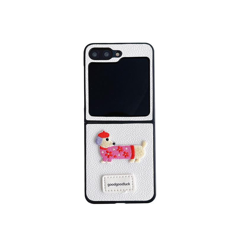 Cartoon Puppy Leather Phone Case for Samsung Zflip6 Clamshell Folding Screen Findn3Flip Female New Model