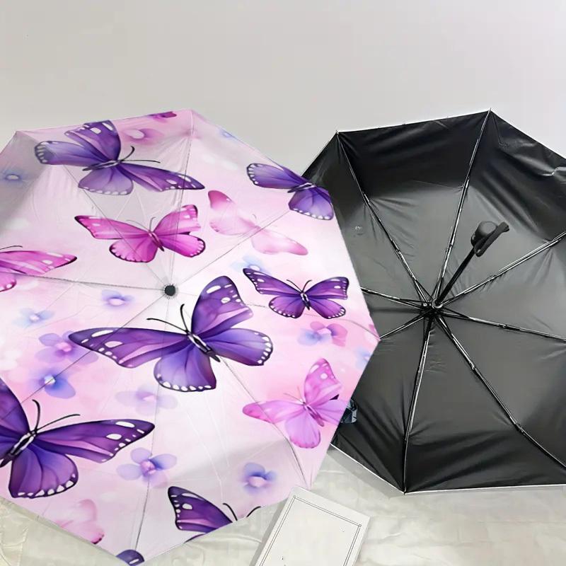 1PC Butterflies Flowers Umbrella-8-Rib Reinforced Portable Folding Travel Suitable for All Seasons Outdoor Daily Use-Z0456