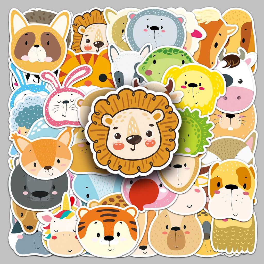 50 Waterproof Animal Face Stickers for Luggage, Scooters, Computers, and Tablets