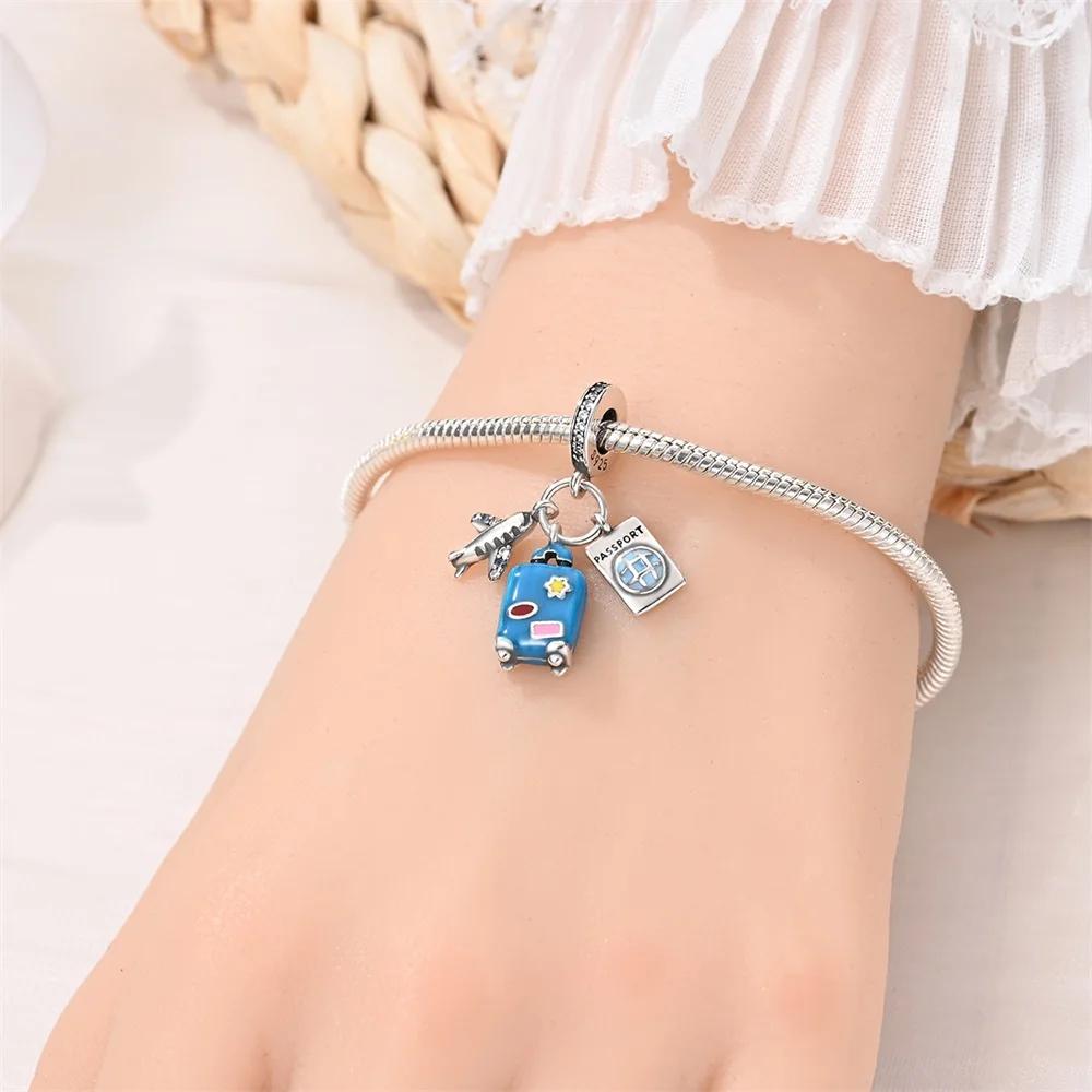 Silver 925 Blue Ocean Ship Lighthouse Starfish Charms Beads Pendants Fit Bracelets for Women DIY Fine Jewelry Gifts