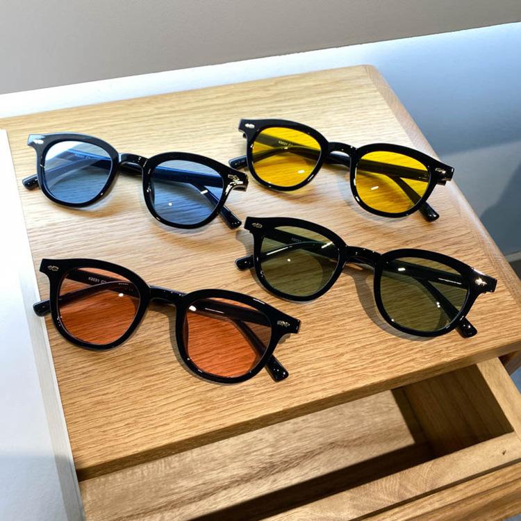Korean Yellow Round Frame Black Sunglasses Women'S Retro Personalized Sunglasses Trendy Transparent Marine Sunglasses