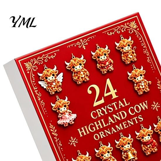 Reusable Christmas Pendant Set Highland Cow Advent Calendar, 24 Pcs Acrylic Hanging Ornaments for Creative Calendar Gift Tree Decoration, Festive