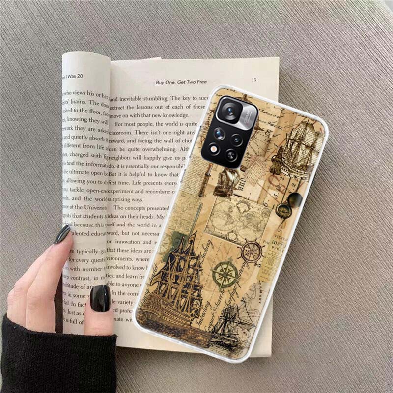 Kompass Karte Reise Handyhülle Für Redmi Note 13 12 Pro Plus 14 15 Pro 5G 11 11T 11E 11S 10 Pro 10S 9 9S Hülle Handy Klar TPU Kappe