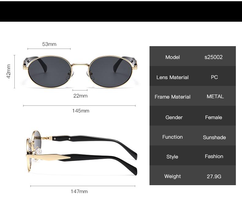 2pcs New Women Oval Sunglasses Casual Metal Sun Glasses Fashion Outdoor Retro Trend Street Eyewear High End Eyeglasses Uv400