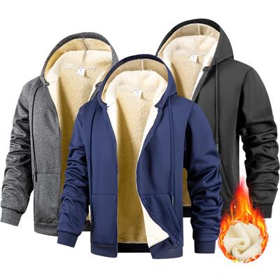 Winter Men's Jackets Thickened Fleece Lining Warm Jackets Sweatshirt Coat Men Cardigan Zip Up Hooded Jackets Windproof Coat