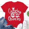 Cute Camping Queen T-shirts For Women Summer Tee Shirt Femme Casual Queen Short Sleeve Camping Round Neck Tops T-shirts