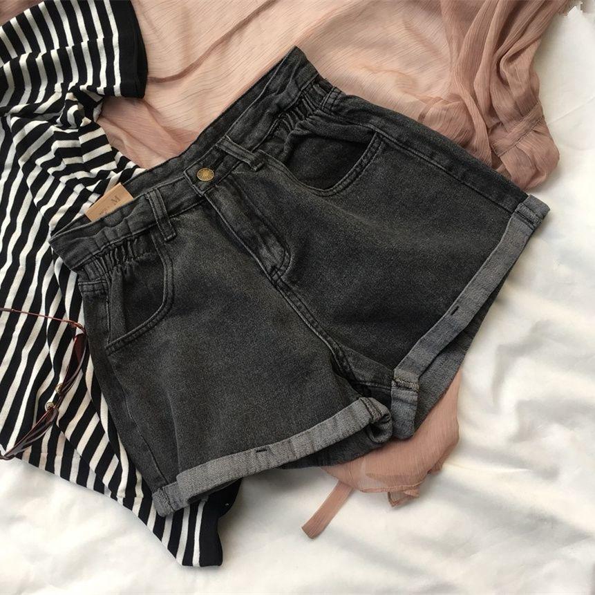 Women's High-Waisted Floral Denim Shorts: Versatile, Slimming, Loose Fit, Rolled Hem, A-Line, Wide-Leg, Trendy Summer Hot Pants.