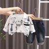 Boys' Long Sleeved 3-piece Set, 0-5-year-old Children's Letter Printed Jacket+white T-shirt+casual Denim Pants, Handsome Clothes