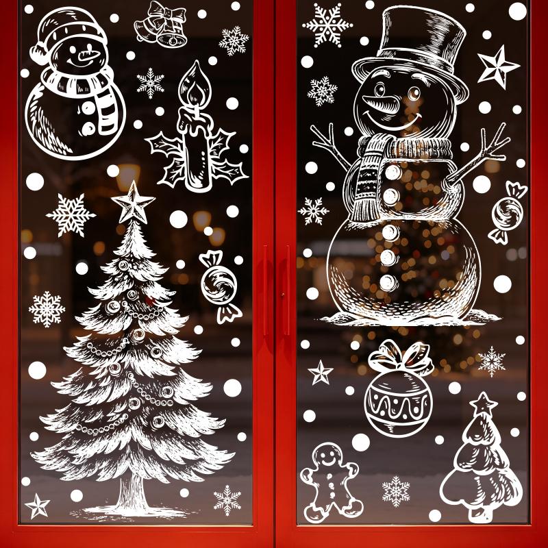 Christmas Window Clings 2 Sheets No Residue Removable Static Decals for Winter Holiday Shopping Mall Window Decor