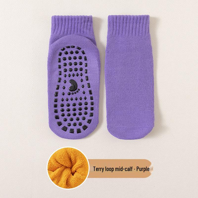 Thick Non-slip Children's Floor Socks for Autumn/Winter Warmth - Mid-Calf Baby/Adult Indoor Trampoline & Yoga Socks