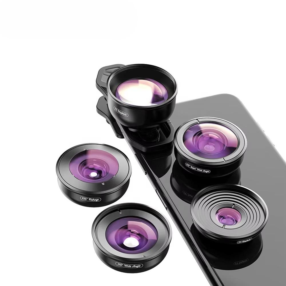 5 in 1 Fish Eye Macro Wide Angle Mobile Cell Phone Telephoto Lenses for Smartphone Camera Lens Phone Lens