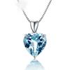 Ocean Heart Blue Crystal Topaz Pendant Necklace - 925 Silver Plated Sapphire Heart Choker