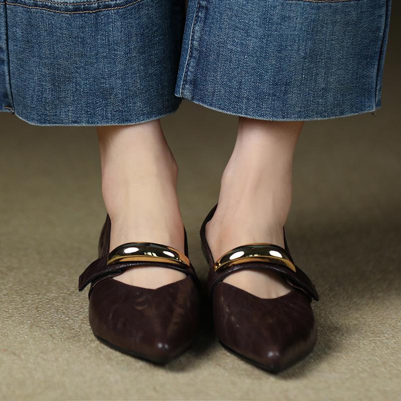 British pointed low-heeled Mary Jane shoes women's shallow single shoes women's flat-heeled small leather shoes women
