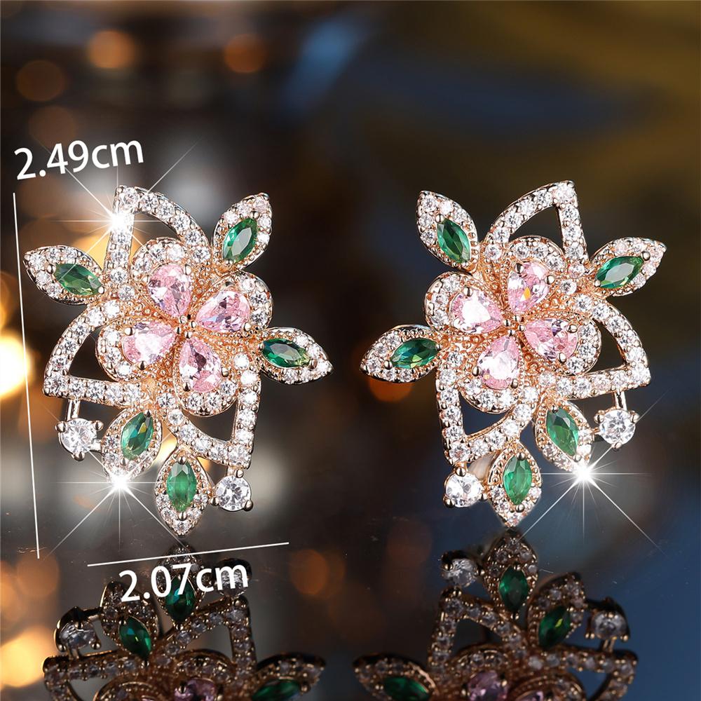Luxury Female Cute Crystal Blue Zircon Stone Flower Stud Earrings Vintage Silver Color Wedding Fashion Jewelry For Women