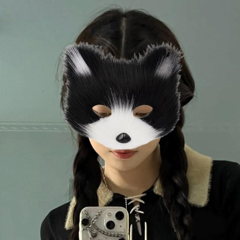 Foxes Tail Furry Gloves Foxes Face Cover Set Soft Animal Tail Foxes Costume Dress Up Set for Halloween Costume Cosplay