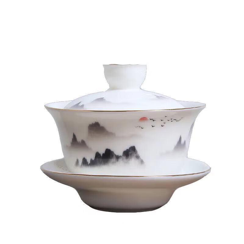 Underglaze Blue Mountain Lamb Fat Jade Porcelain Tea Set