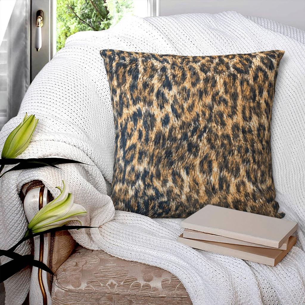 Leopard Cheetah Fur Wildlife Print Square Pillowcase Pillow Cover Polyester Cushion Decor Comfort Throw Pillow for Home Car