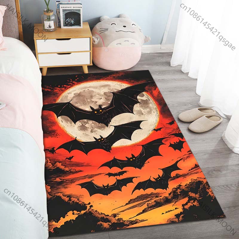 Halloween Themed Bats Printed Carpet for Living Room Bedroom Sofa Home Decoration Non-slip Floor Mat Modern Carpet Large Size