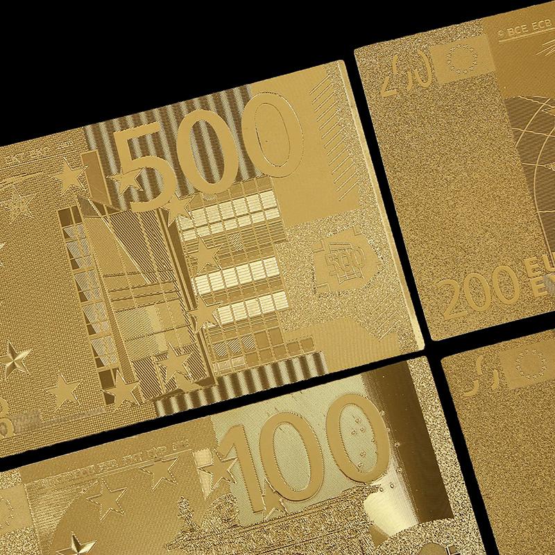 Złote banknoty z folii 24K Pełny 7 sztukowy zestaw euro Kolekcja banknotów Dekoracja Pamiątka Prezent Wodoodporne Kreatywne Euro