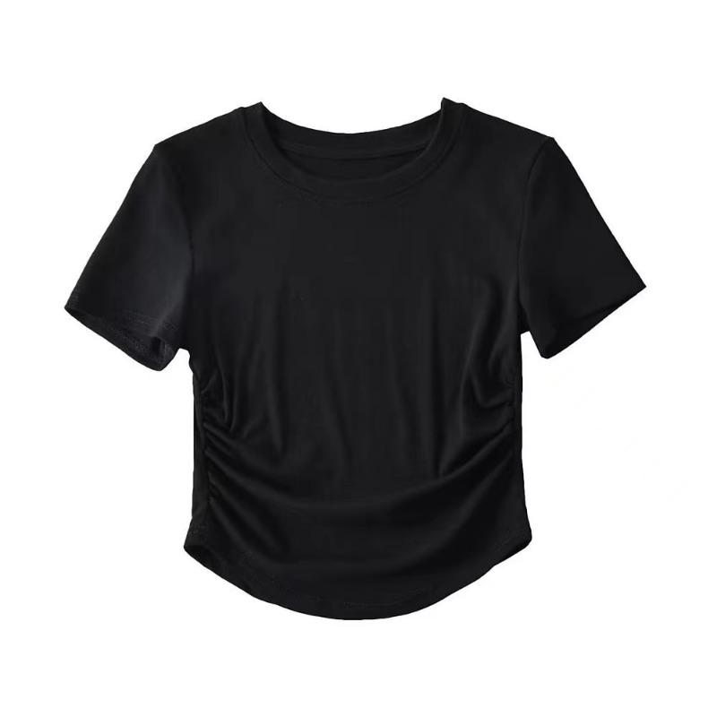 

Бавовняна футболка Harajuku з круглим вирізом і короткими рукавами з рюшами з боків S чорний