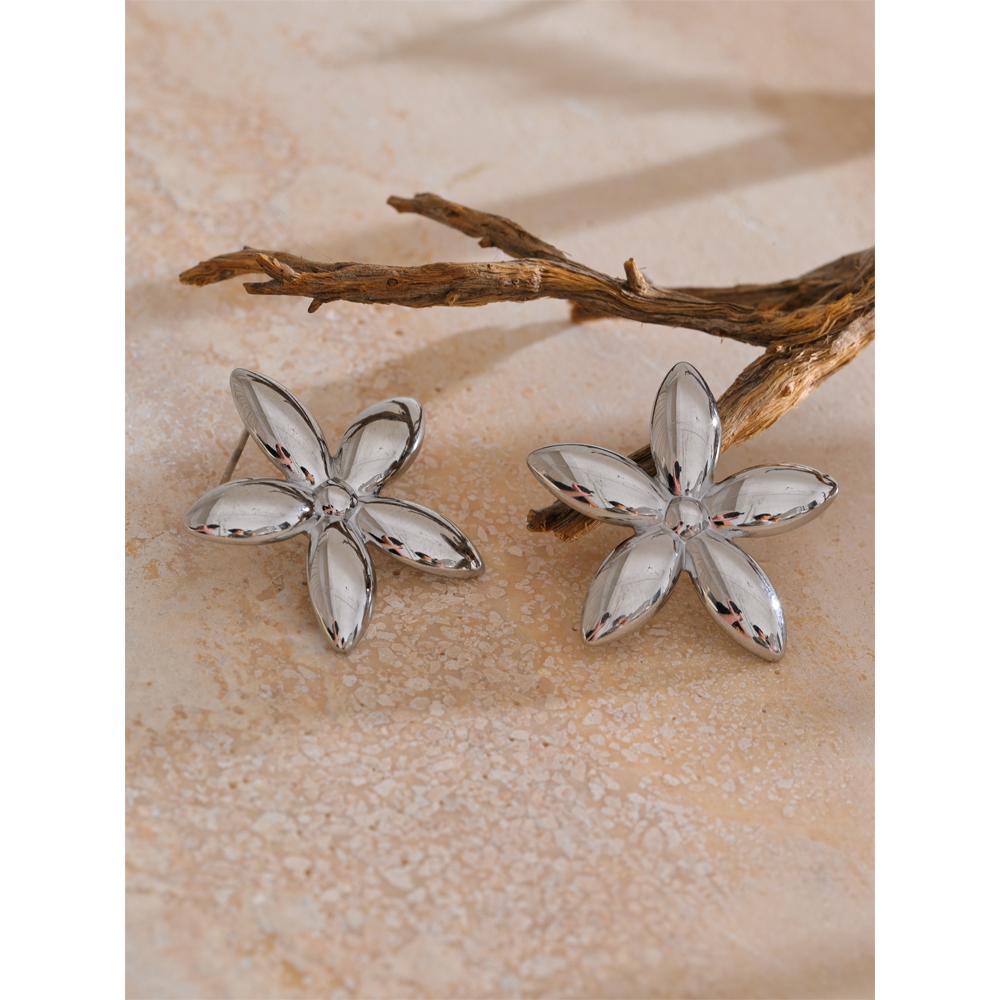 Eetit Trending Stainless Steel Metal Flower Stud Earrings for Women Prevent Allergy Metal Daily Summer Jewelry Accessories