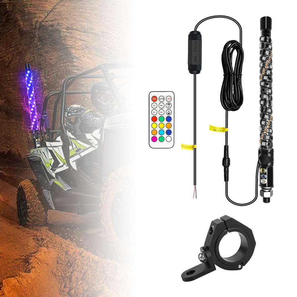 1FT LED Whip Lights,Remote Control Flagpole Antenna Whips,for UTV, ATV, Off Road, Truck, Sand, Buggy Dune, RZR
