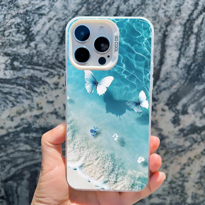 Blue Butterfly Ocean Waves Phone Case For iPhone 14 13 12 11 Pro Max 16 15 Pro Max 13 Mini 16 15 14 Plus Shockproof Laser Covers