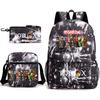 Mochila escolar de grande capacidade com alça de ombro; conjunto de estojo de lápis de três peças para estudante