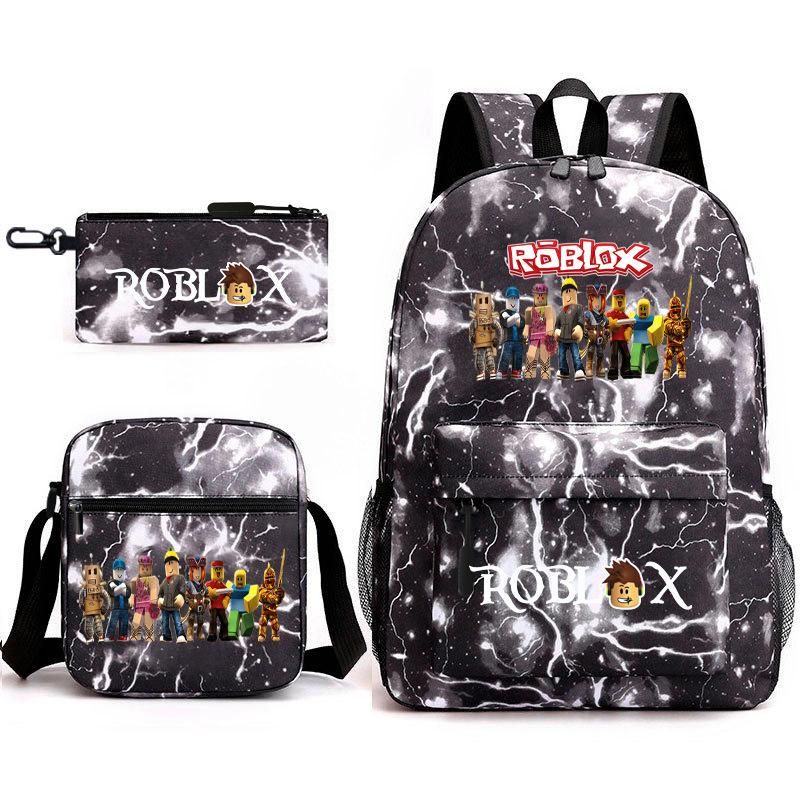 Mochila escolar de grande capacidade com alça de ombro; conjunto de estojo de lápis de três peças para estudante