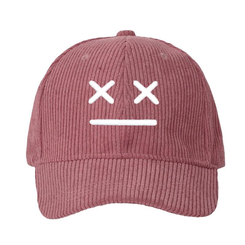 Baseballkappe Corduroy Bestickt Smiley Gesicht Unisex Flacher Schirm Snapback Hut Lässig Outdoor Sport Mode Hip Hop Streetwear Geschenk pink