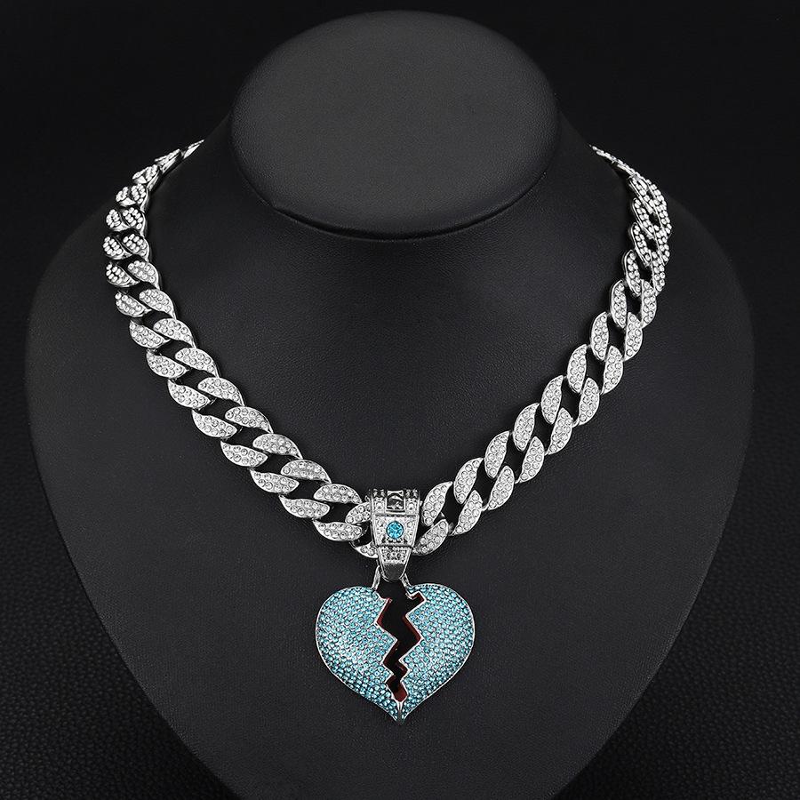 Street Hip-hop Style, Broken Personality, Cracked Heart Pendant, Hanging Chain, HIPHOP15mm Watch Buckle, Cuban Necklace