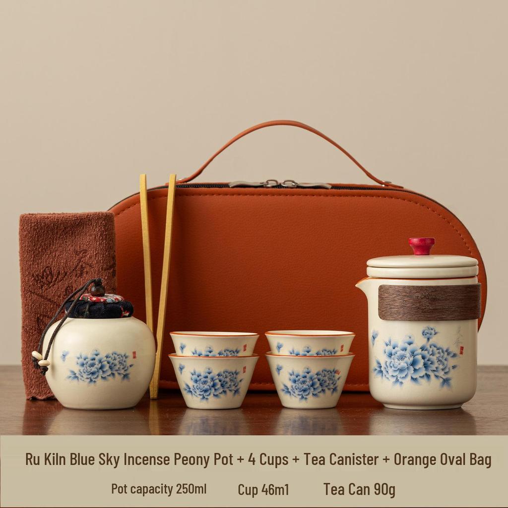 Elegant Travel Tea Set: Ru Kiln Ceramic Teapot & Cups for Business Customization