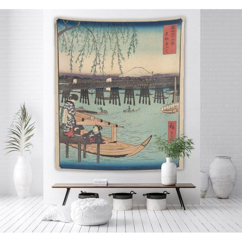 Tapestry Vintage Japanese Mountain View 75x100