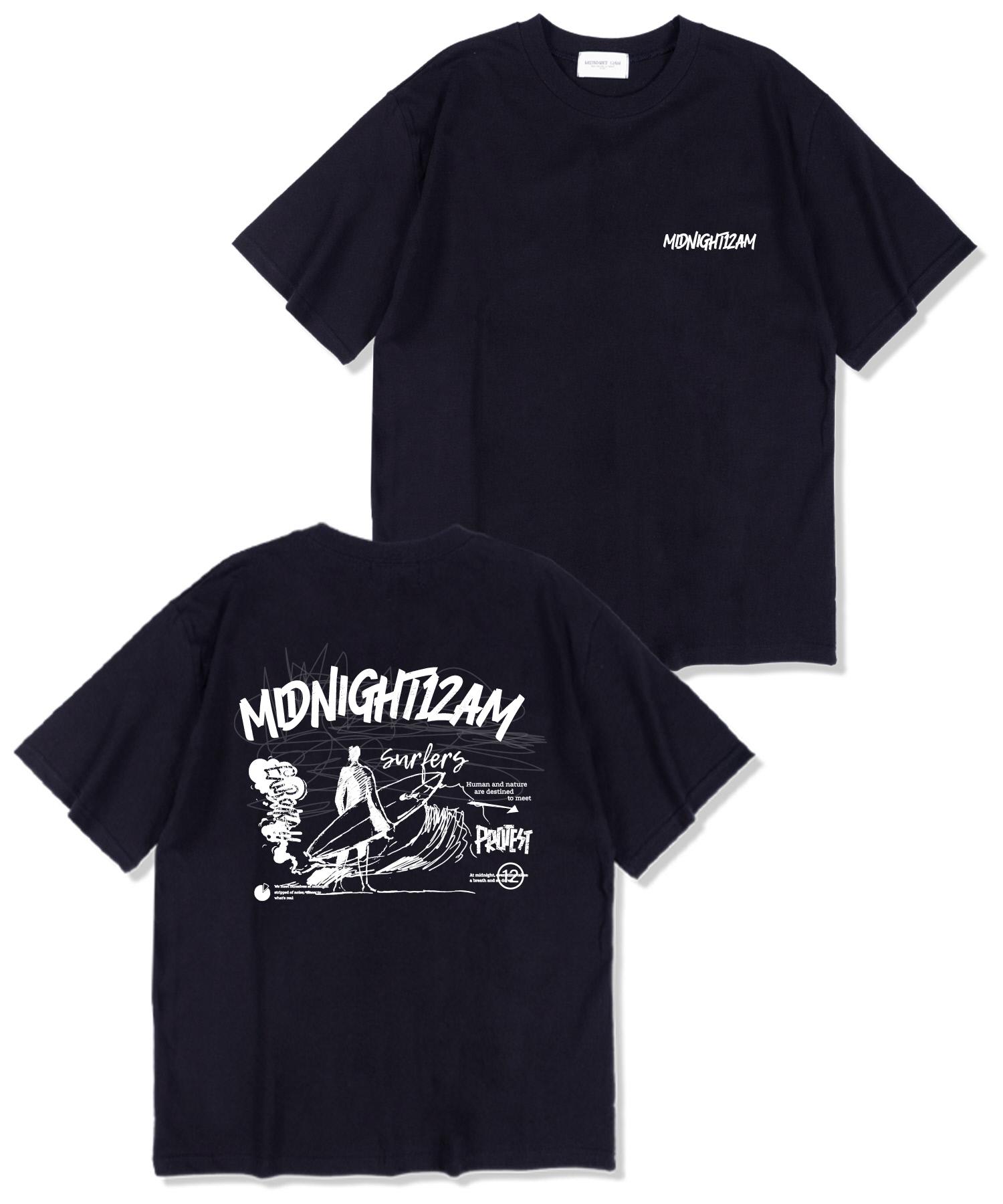 Midnight 12 Am Wave Surfer Oversized Short Sleeve T-Shirt Navy L