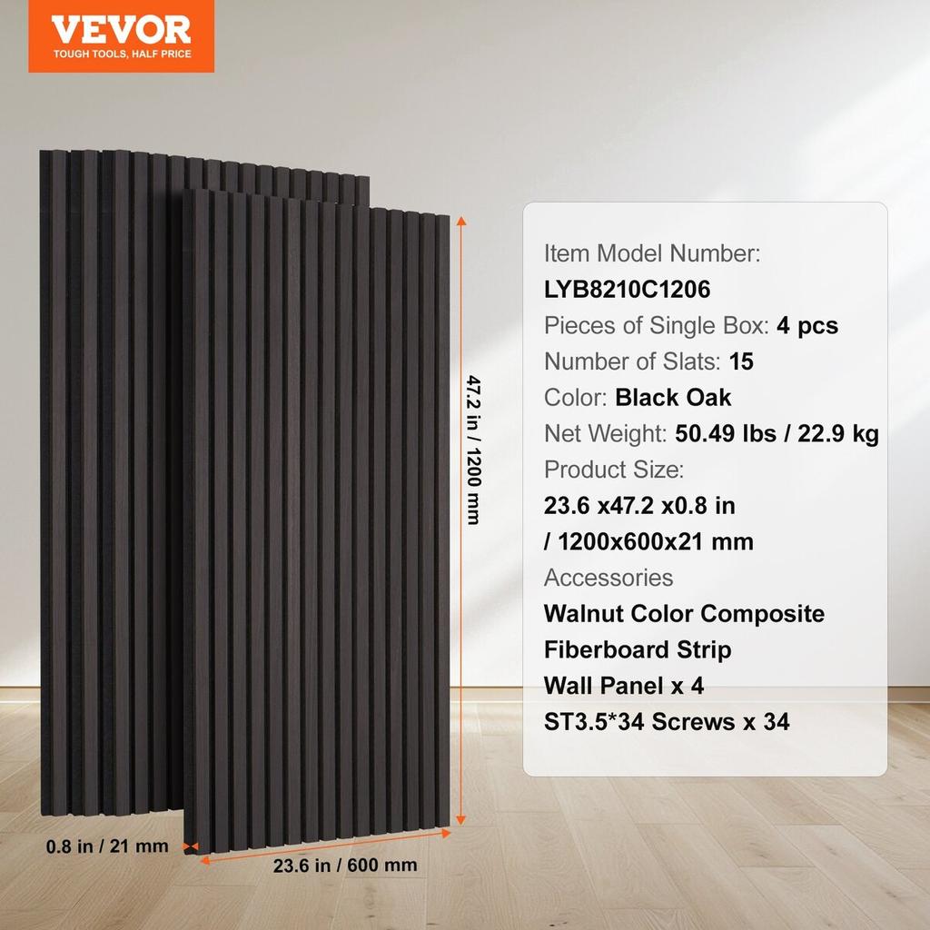 Wood Slat Acoustic Panels 23.6 X 47.2 Inch for Modern Wall Decor Black Oak