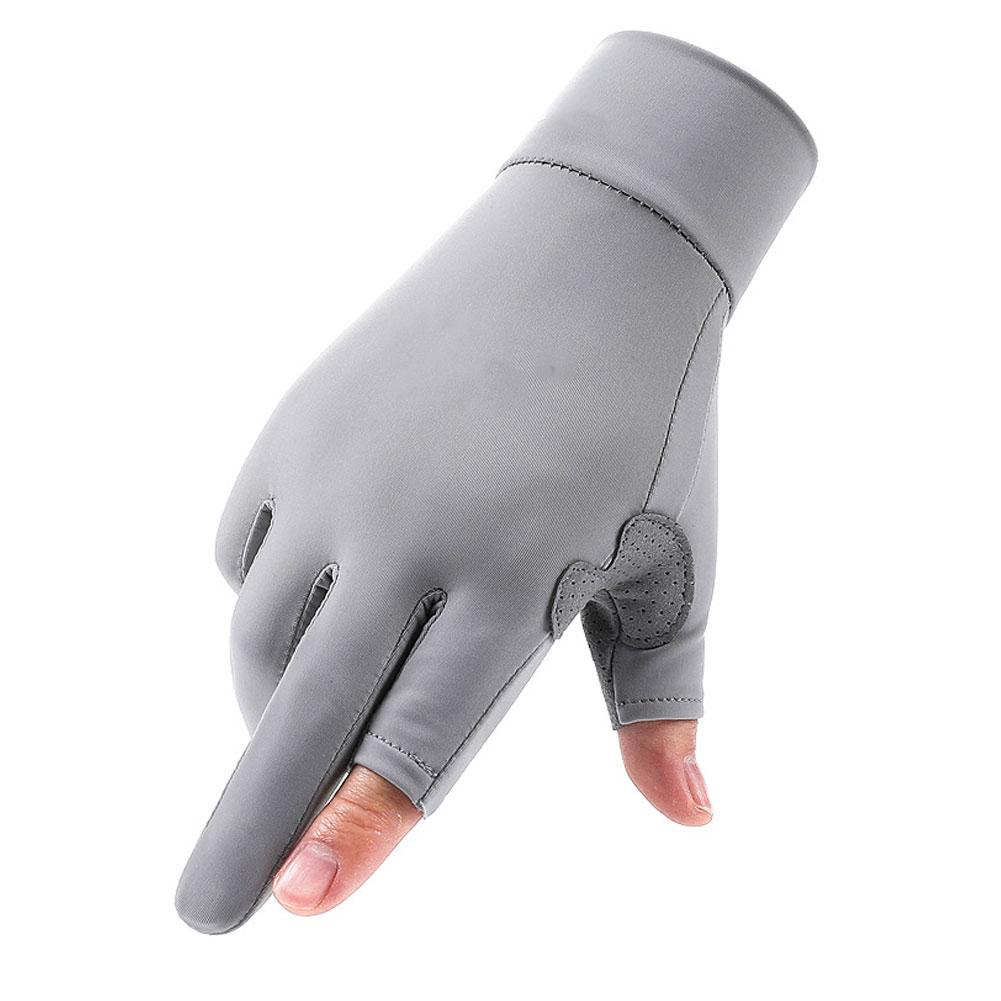 1 Pair Ice Silk Motorcycle Sunscreen Gloves Exposed-two-fingers Anti-uv Breathable Sweat-absorbing Light Outdoor Fishing Gloves