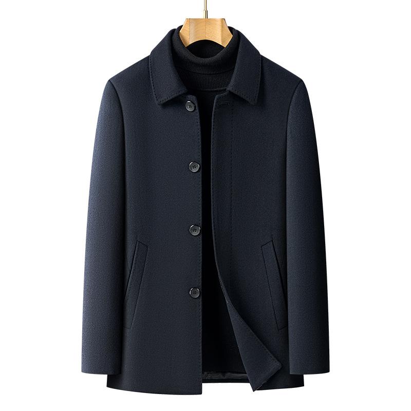 New winter cashmere coat for men, medium and long, removable down liner lapel top, middle-aged and elderly pure wool coat