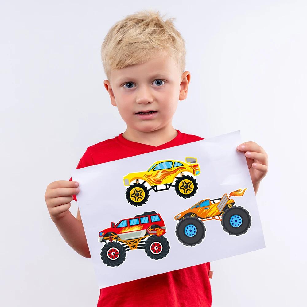 8/16Sheets DIY Engineering Monster Truck Kids Puzzle Stickers Toys Funny Assemble Jigsaw Children Educational Toys Party Games