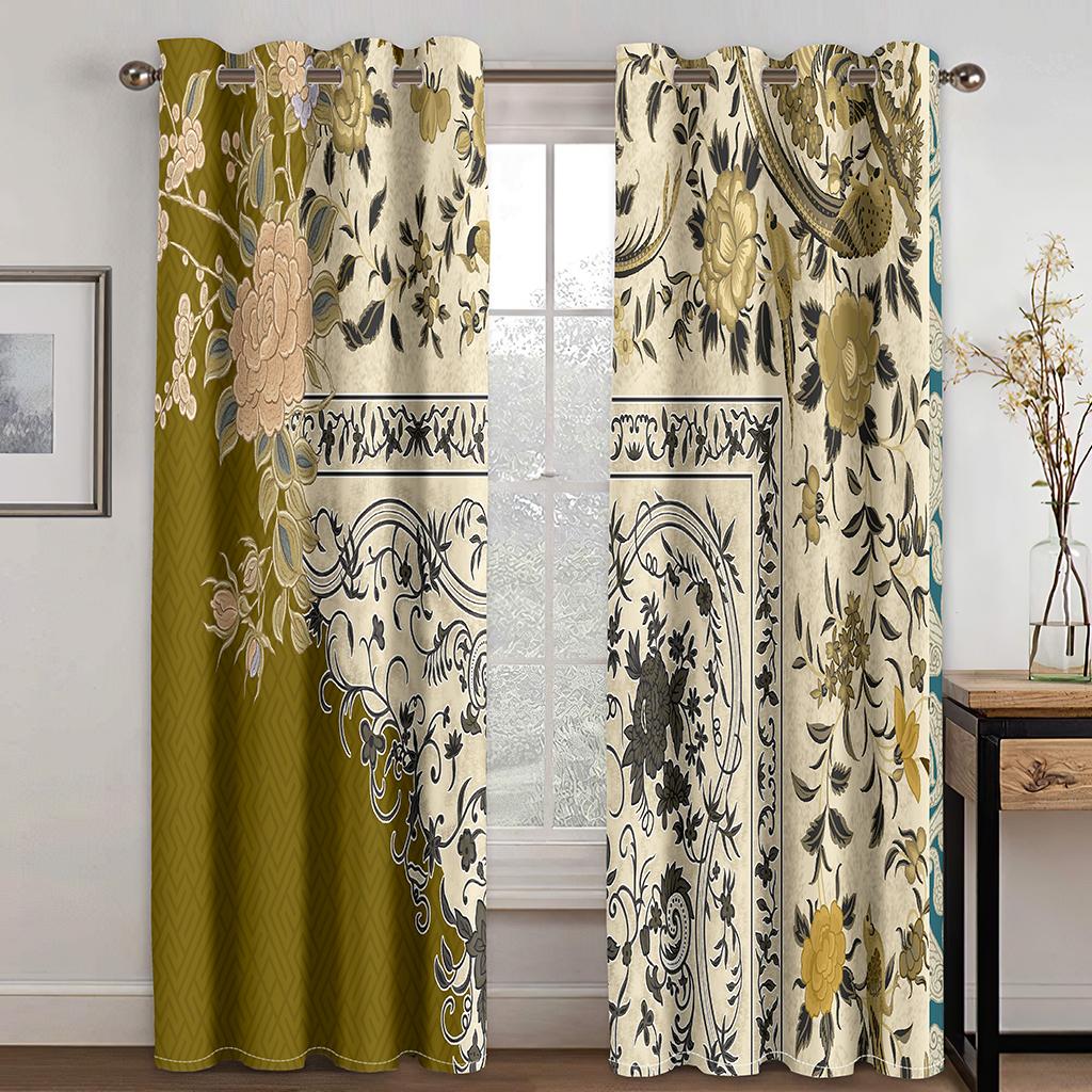 Luxuriöse Goldene Blume Rose Diomand Mädchen Fenster Vorhänge Raffrollos für Wohnzimmer Kinder Schlafzimmer Küche Tür Heimdekor Gerät 2 Stück