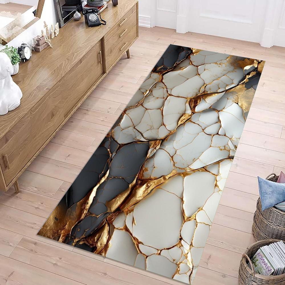 Luxury White Marble Pattern Rug with Gold Veins Non-Slip Area Carpet for Living Room Bedroom Modern Home Floor Mat Decor