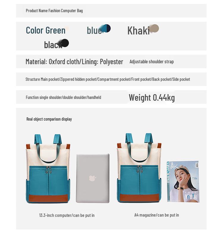 Damen Zwei-Wege Rucksack aus Oxford-Gewebe - Großes Fassungsvermögen, Unifarbe, Gedrucktes Logo, Reisehandtasche & Umhängetasche