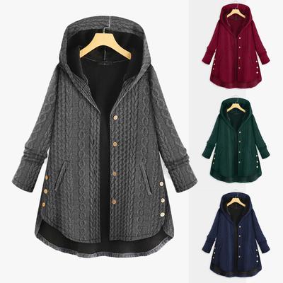 Dames plus size casual knoopzakken hoog laag lange mouw jas met capuchon