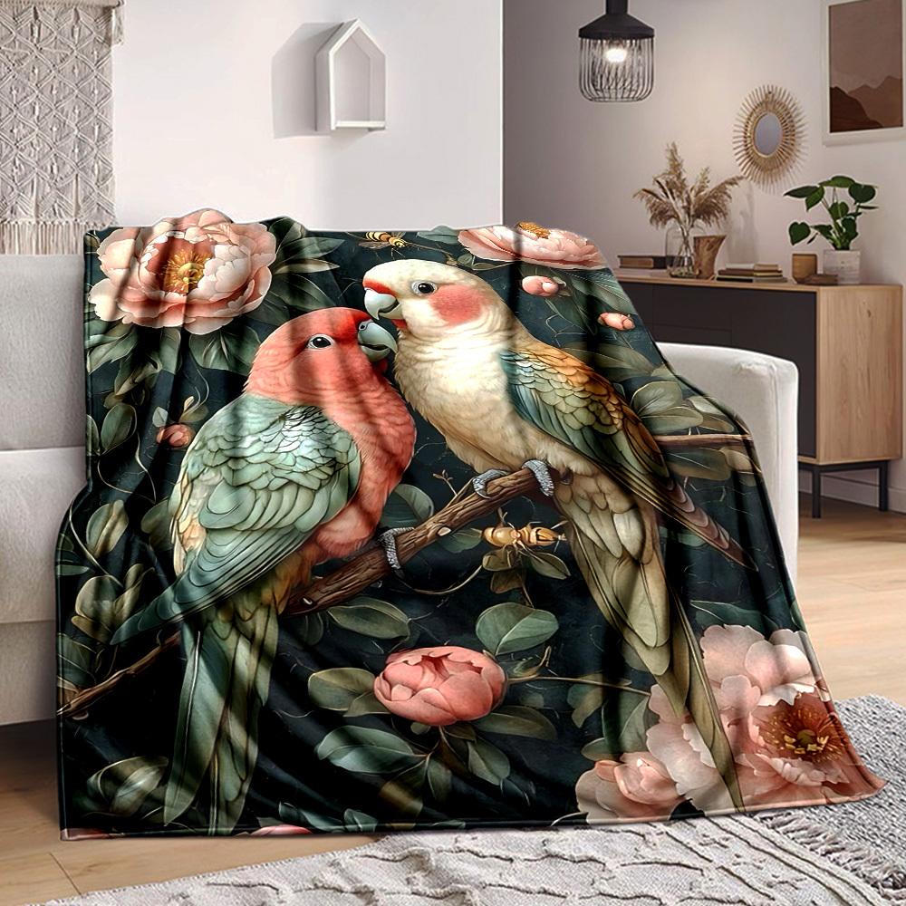1pc Parrot Floral Lightweight Flannel Blanket, Comfortable and Warm Blanket, for Office and Camping Sofa Bed110