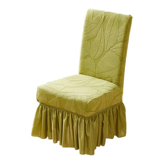 Jacquard Dining Chair Cover Elastic Chair Slipcover with Long Ruffled