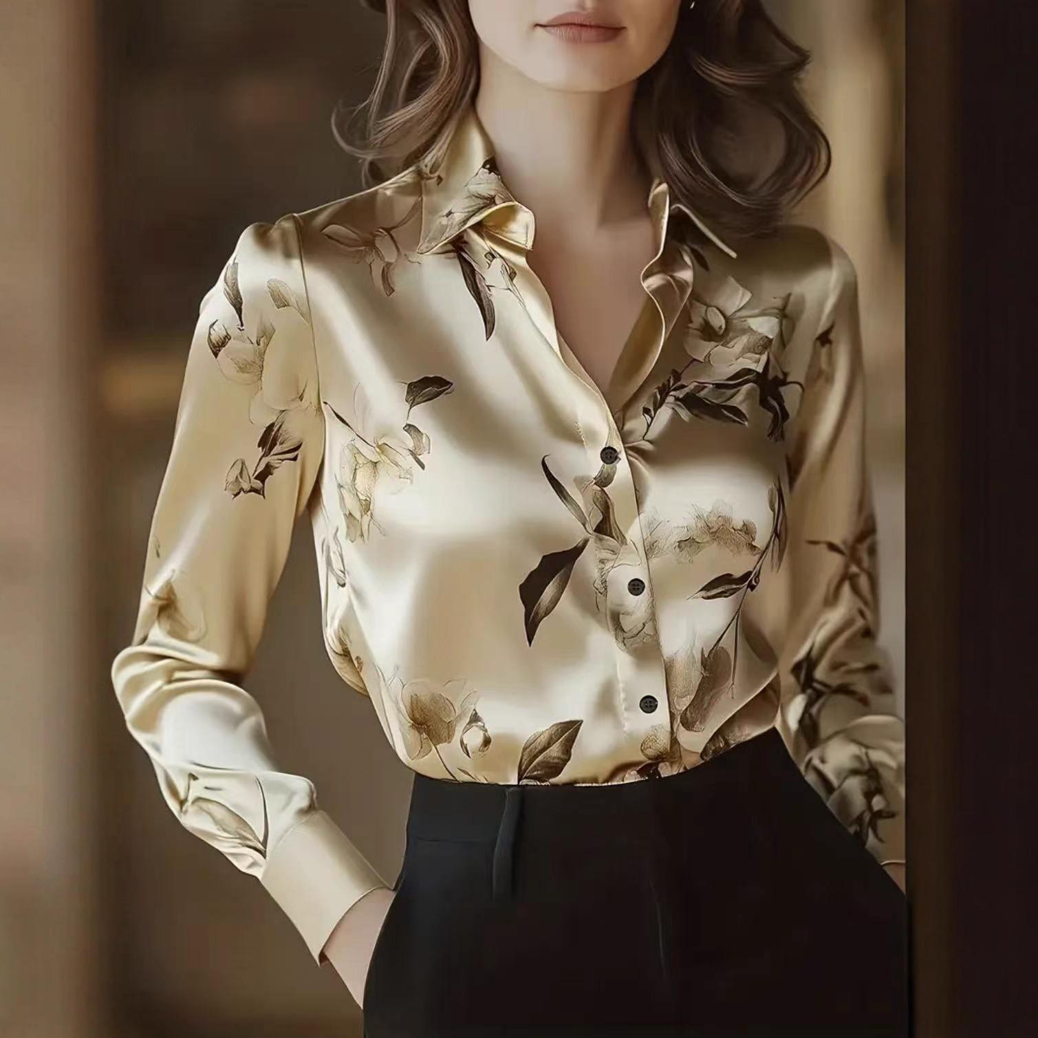 Women s 2025 Retro Oil Painting French Design Long Sleeve Shirt XXL