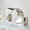 Basin Faucet 3 Holes Double Handles Bathroom Waterfall Faucet Nickel Finished Three Pieces Bathroom Bathtub Faucet Crane Tap
