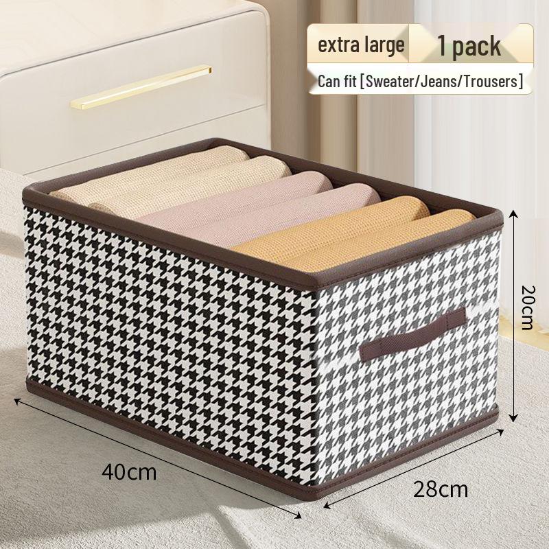 Houndstooth Foldable Quilt Storage Box with Lid - Large Wardrobe Bin for Clothes & Pants.