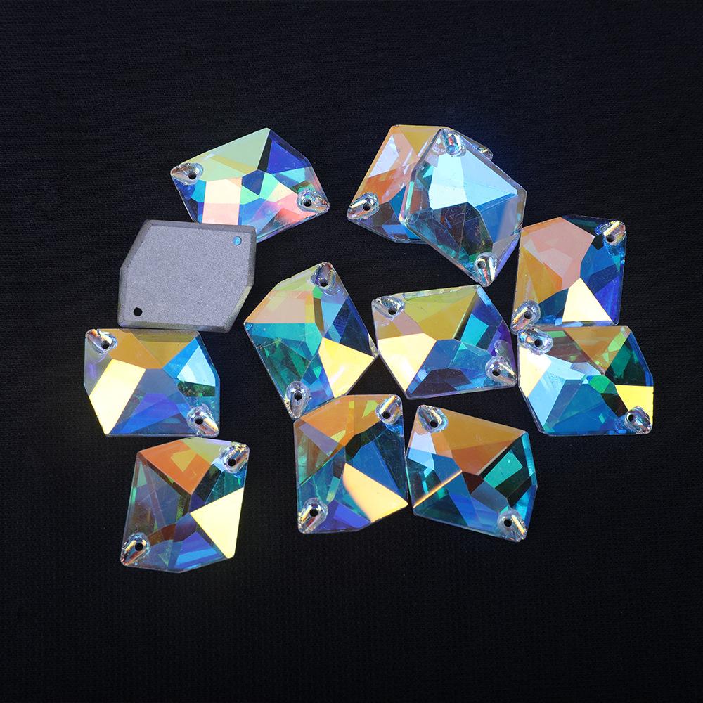 K9 Weichen Special-Shaped Flat-Bottomed Double-Hole Glass Hand-Sewn Drill, White Ab Special-Colored Clothing With Diamond Diy Crystal Drill