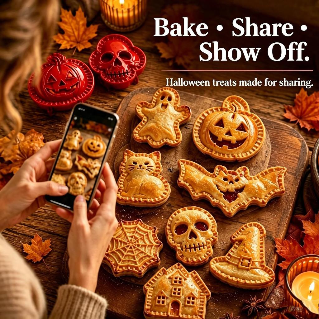 Mini Pie Press Halloween 8 Shapes Pumpkin Ghost Bat Skull Witch Hat Spider Web Haunted House Fall Party Baking Set