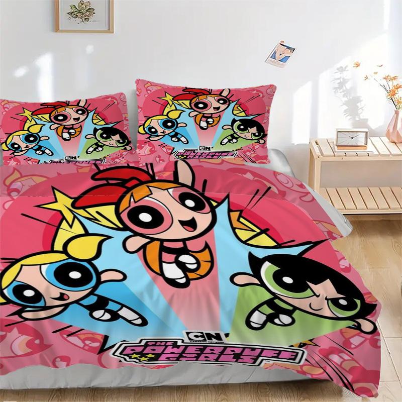 Powerpuff Girls Abenteuer Druck 3-teiliges Bettwäsche-Set Bettbezug mit 2 Kissenbezügen Zuhause Geburtstagsgeschenk
